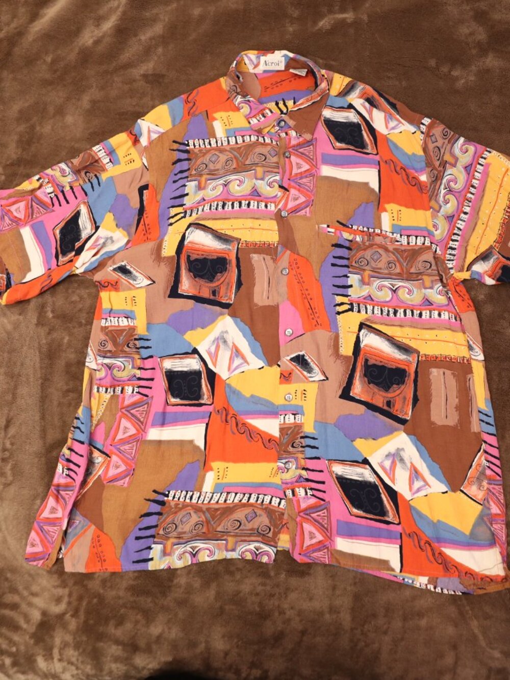 Vintage Rayon MultiColor ButtonUp (L) - Picture 3 of 12